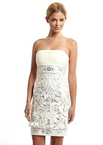 Womens Floral Applique Srapless Sheath Dress Sz 0 Ivory 120919Sr