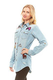 Red Jeans Denim Botton Down Shirt With Fashionable Patches