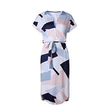 Ecowish Summer Vneck Floral Printed Casual Slim Geometric Pattern Dress