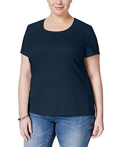 Plus Cotton Short Sleeves Casual Top Navy 2X