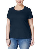 Plus Cotton Short Sleeves Casual Top Navy 2X