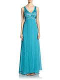 Blue Embellished Empire Panel Gown Size 4Us