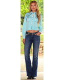 Rock 47 Turquoise Embroidered Fancy Yokes Solid Top Turquoise Large