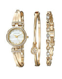 Swarovski Crystalaccented Goldtone Bangle Watch And Bracelet Set