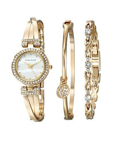 Swarovski Crystalaccented Goldtone Bangle Watch And Bracelet Set