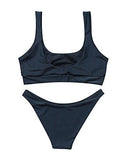 Mooskini U Neck Padded Bathing Suit Stretch Swimsuit 2Pcs Print Bikini Set S Black