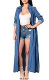 Memorose Spring Cuffed Sleeve Lapel Blue Denim Thin Coat Cardigan Jacket Xl Long