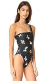 One Shoulder Maillot Swimsuit, Shimmer Zodiac Print, L
