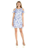 Cold Shoulder Trapeze Dress, White/Blue, 6