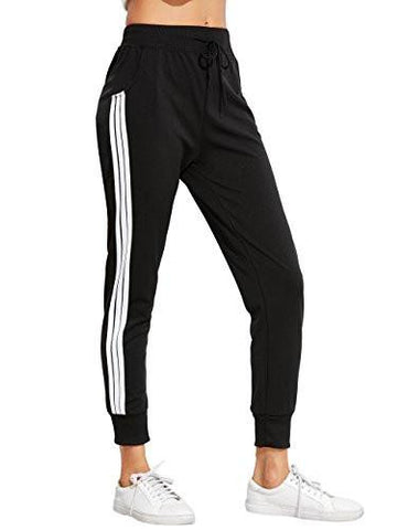 Sweatyrocks Drawstring Waist Striped Side Jogger Sweatpants With Pockets Black L