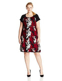 Taylor Dresses PlusSize Printed Cap Sleeve Fit And Flare Sweater Dress, Merlot, 1X