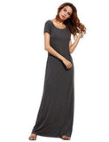 Makemechic Short Sleeve Loose Casual Plain Long Maxi Dress Grey Xl