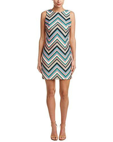 Taylor Dresses Mitered Zig Zag Sheath Dress, Navy Coral, 2