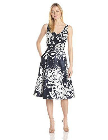 Taylor Dresses Sleeveless Floral Print Dress, Navy/White, 8