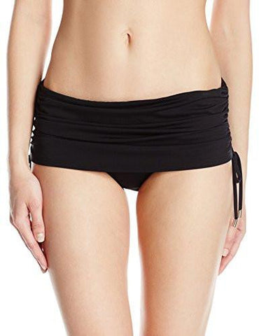 Side Shirred Skirted Bikini Bottom Black S