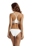 Zeraca Strap Side Bottom Halter Racerback Bikini Bathing Suits S6 White