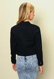 Trend Director Casual Basic Cropped Long Sleeve Button Down Denim Jacket In White Black & Blue Small Black