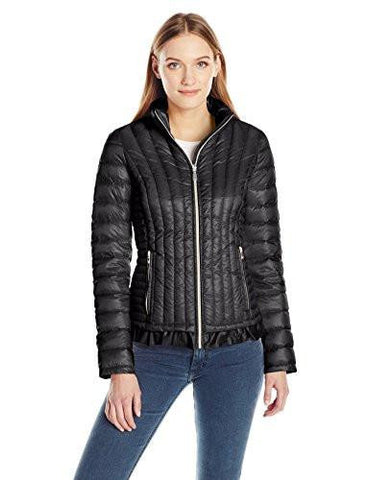 Calvin Klein Lightweight Ribbed Down Jacket With Bottom Ruffle Black L