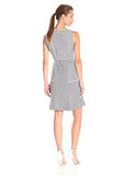 Taylor Dresses Placement Stripe Fit And Flare Belted Dress, Navy Cream, 10