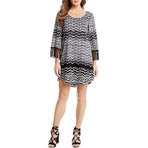 Printed Fringe Tunic Dress Gray Xl