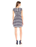Vince Camuto Stripe Ponte Fit And Flare Dress Navy 14