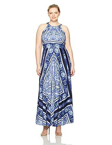 Plus Size Scarf Print Maxi, Navy/Plum, 22W