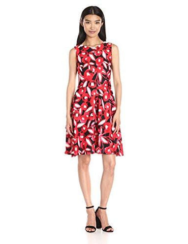 Taylor Dresses Poppy Floral Fit And Flare Scuba Dress, Red/Black, 12