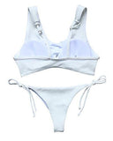 Mooskini Fashion 2 Piece Bathing Suit Solid Color Bikini Set Summer Beach Wear Sus Size 24 White