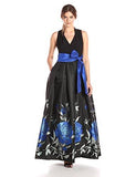 Eliza J Halter Neck Ballgown, Black/Royal, 14