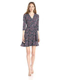 Taylor Dresses 3/4 Sleeve Printed V Neck Wrap Dress, Navy/Mulberry, 6
