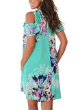 Annflat Summer Floral Print Cold Shoulder Casual Swing Tunic Dress Large Green