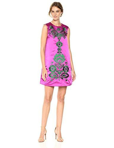 Satin ALine Shift Dress, Fuchsia, 4