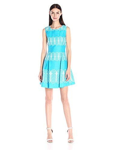 Circle Print Fit And Flare, Aqua Cream, 10