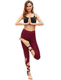 Sweatyrocks Legging Cutout Tie Cuff Slim Yoga Pants Jogger Workout Tights Burgundy S