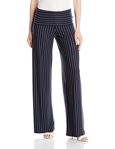Large Waistband Pinstripe Flare Trouser Navy Medium