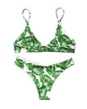 Mooskini Strappy Two Piece Bikini Set Leaf Print Swimsuit Padded Bathing Suit Beach M Green