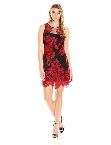 Embroidered Net Dress, Red, Xl
