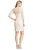 Blush Three Quarter Sleeve Soutache Lace Embroidered Party Dress