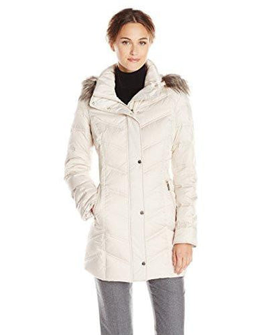 Kenneth Cole York Chevron Down Coat With Faux Fur Trim Frost Large