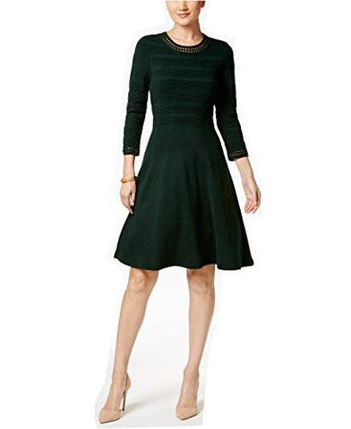 CrochetTrim Fit & Flare Sweater Dress Medium, Hunter Green
