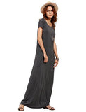 Makemechic Short Sleeve Loose Casual Plain Long Maxi Dress Grey Xl