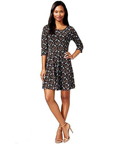 Maison Jules Floral Print 3/4 Sleeve Wear To Work Dress Black S