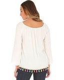 Ivory Pom Trim Long Sleeve Top Ivory Large