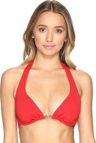 Michael Michael Kors Villa Del Mar Logo Ring Halter Bikini Top Red Blaze Swimsuit Top