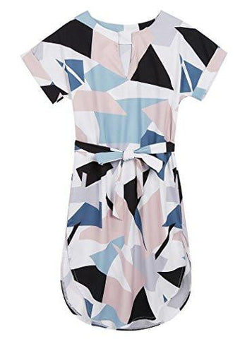 Chvity Vneck Short Sleeve Geometric Print Design Daily Work Dress S Multicolor