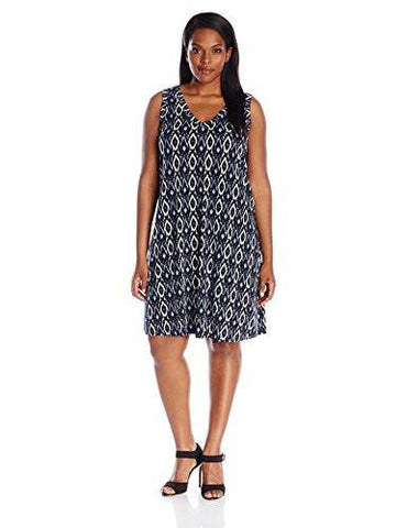 Plus Size Sleeveless VNeck Dress, Blue, 3X