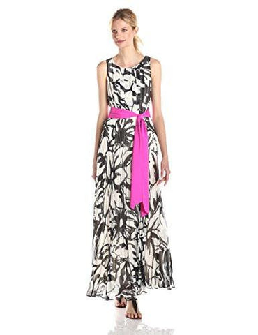 Eliza J Pleated Maxi Dress, Black/Ivory, 14