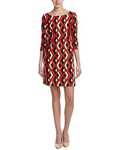 Geo Print Scuba Shift Dress, Scarlet Cream, 8