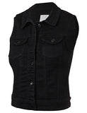 Basic Solid Denim Vestmblack