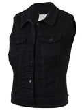 Basic Solid Denim Vest3Xblack